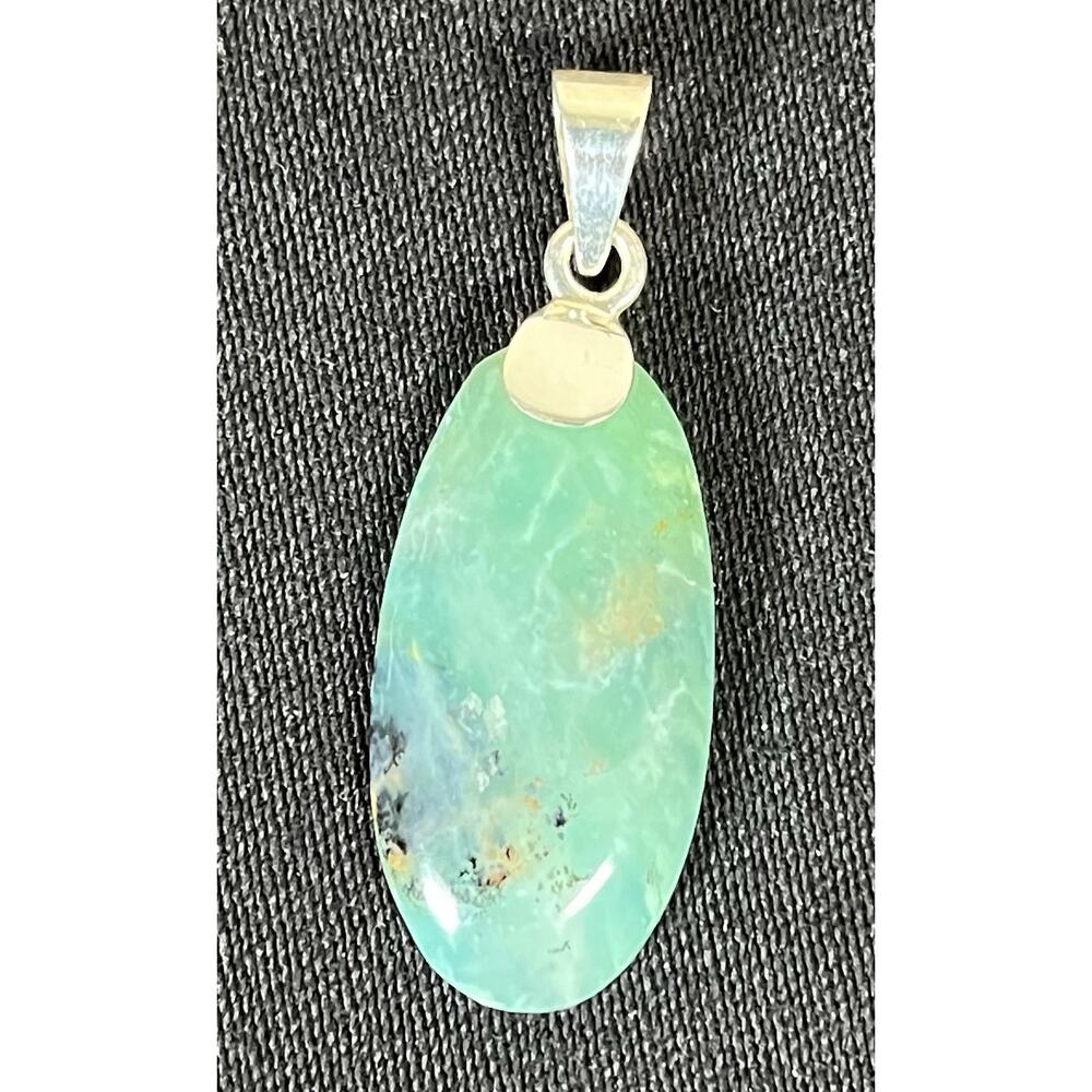 Peruvian Opal Semiprecious Stone and Sterling Silver 950 Pendant Long Oval Shape